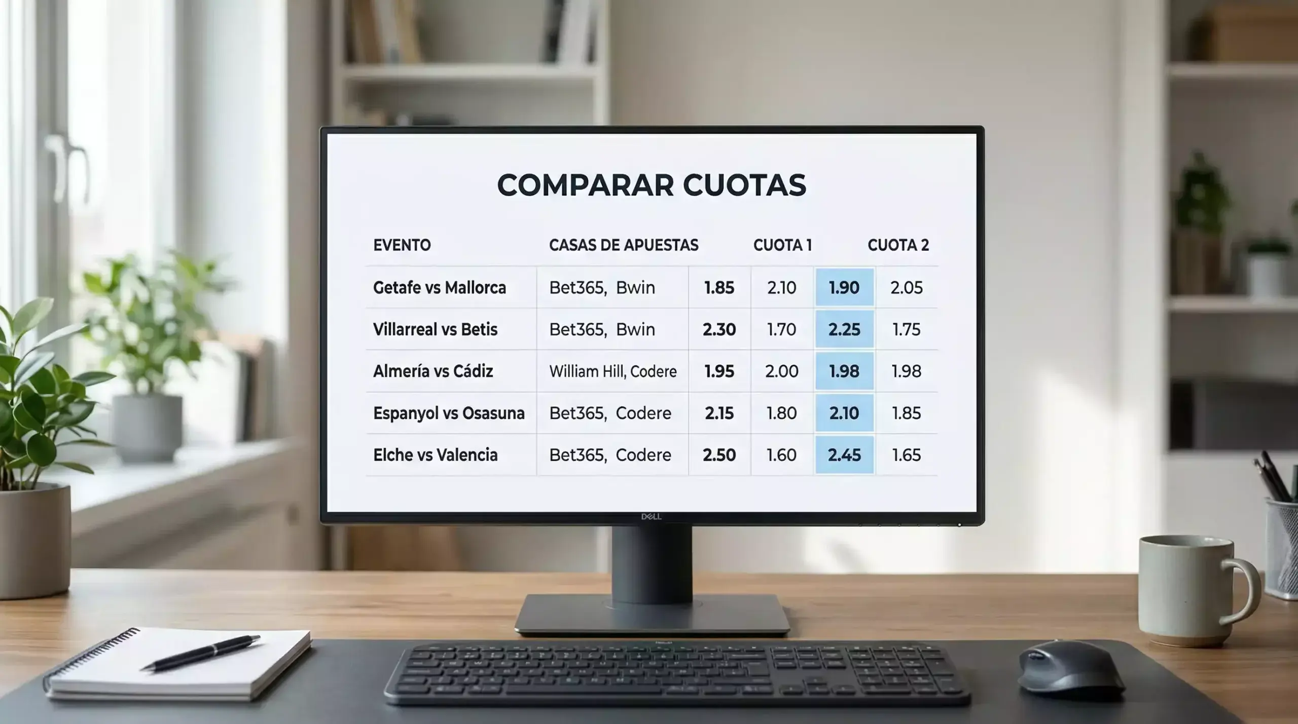 Pantallá de ordenador mostrando comparador de cuotas de rugby