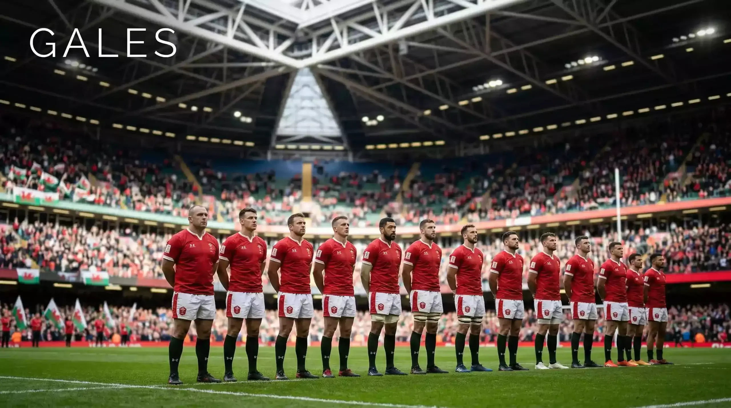 Jugadores galeses de rugby en el Principality Stadium