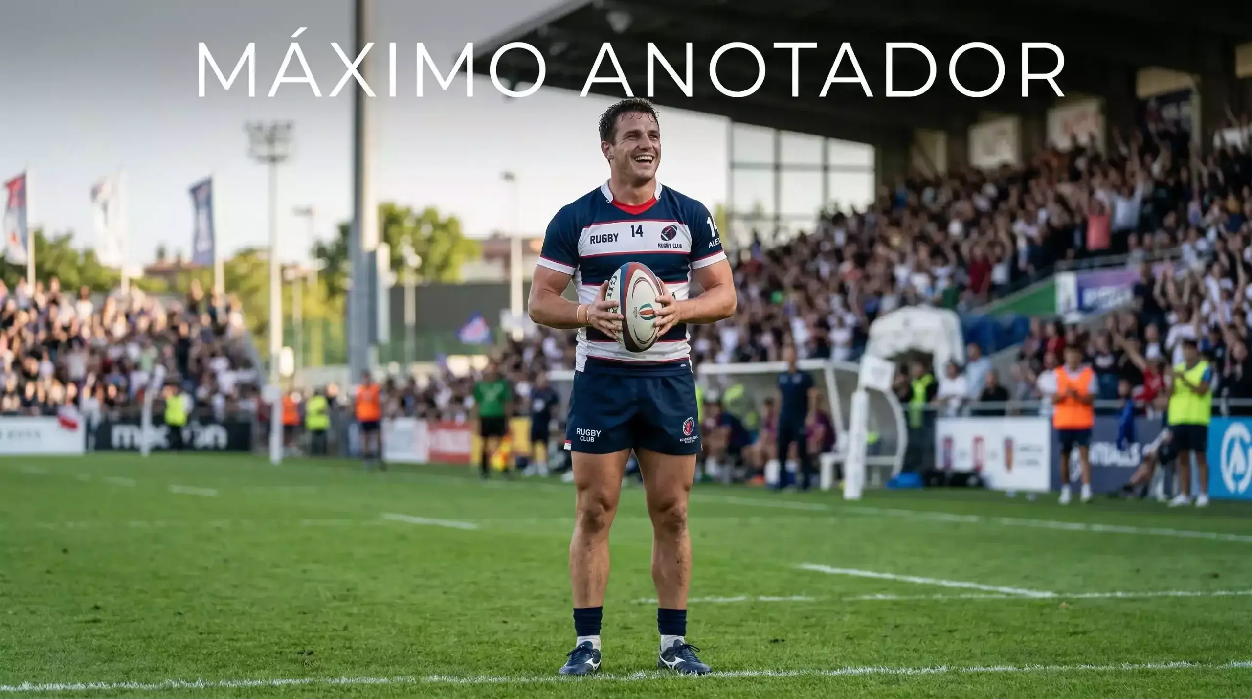 Jugador de rugby celebrando con balón tras anotar