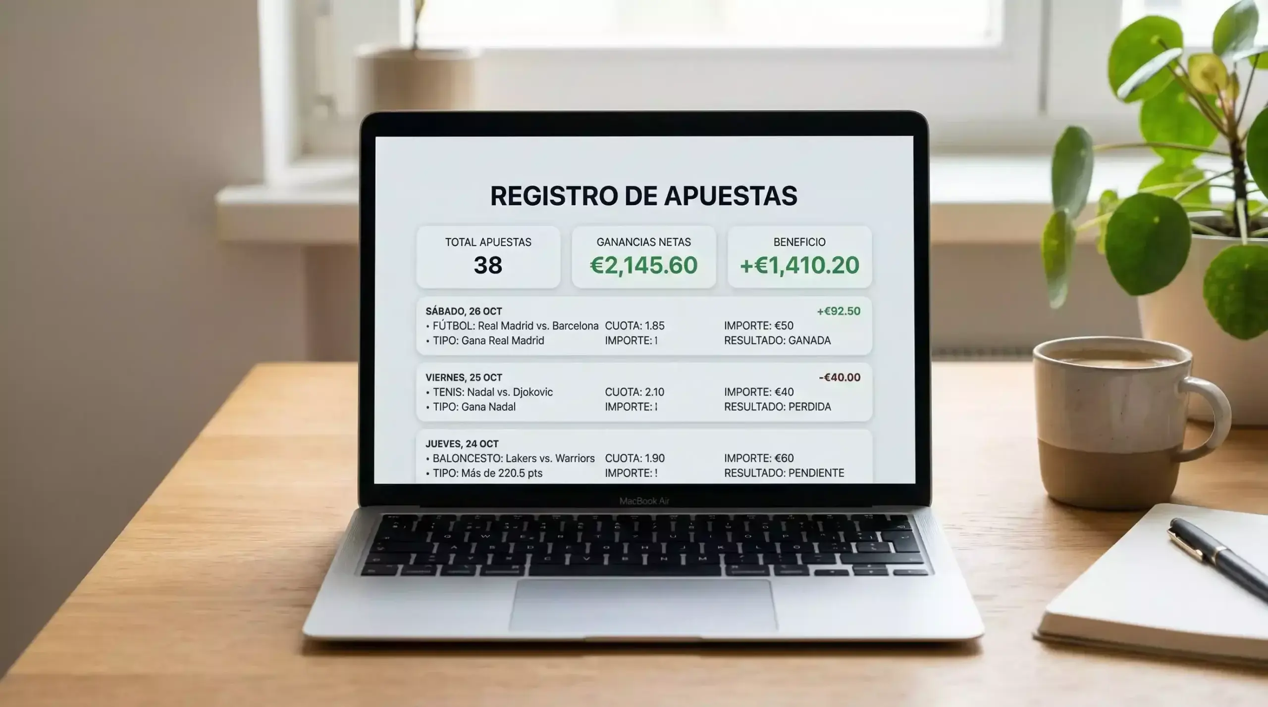 Hoja de cálculo con registró de apuestas de rugby