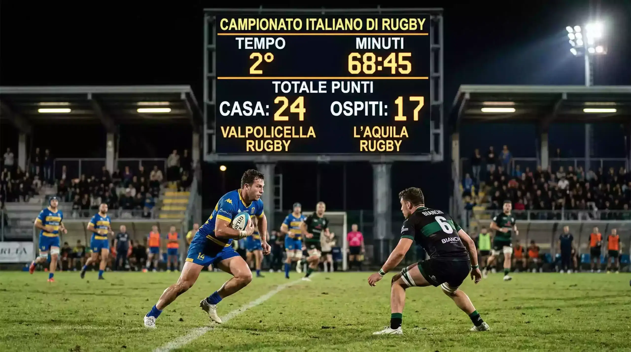 Marcador de estadio de rugby mostrando puntuación alta